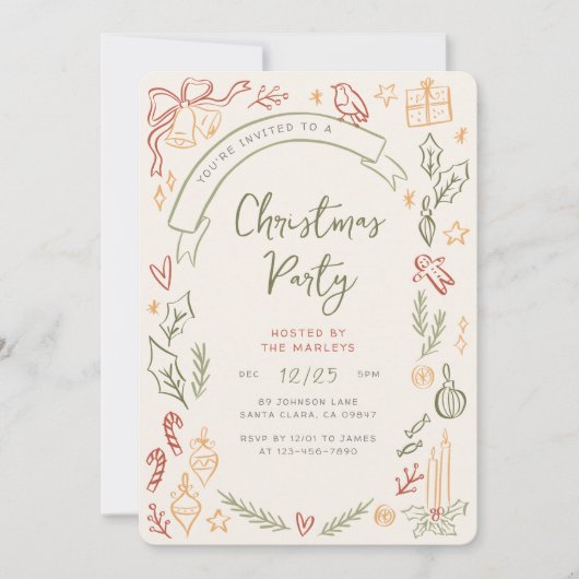 Whimsical Retro Illustraties Kerstfeest Kaart (Voorkant)