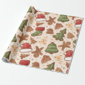 Whimsical Retro Kerst Gingerbread, Waterverf Cadeaupapier (Uitgerold)