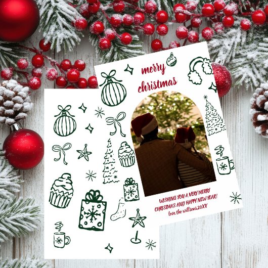 Whimsical Retro Kerstboog Foto Vakantie Kaart