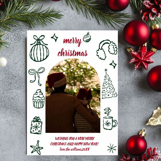 Whimsical Retro Kerstboog Foto Vakantie Kaart