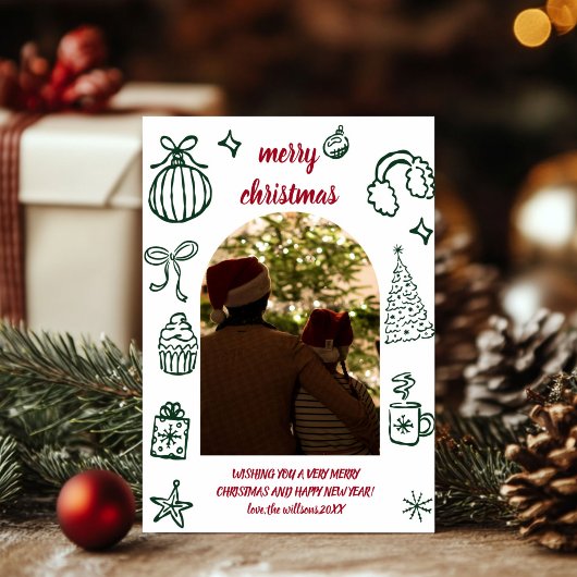 Whimsical Retro Kerstboog Foto Vakantie Kaart