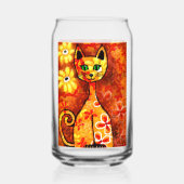 Whimsical Retro Kitty Cat Oranje Rood Bloemgeel Blikvorm Glas (Achterkant)