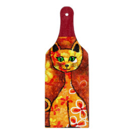 Whimsical Retro Kitty Cat Oranje Rood Bloemgeel Snijplank