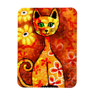 Whimsical Retro Kitty Kat Abstract Art Sinaasappel Magneet