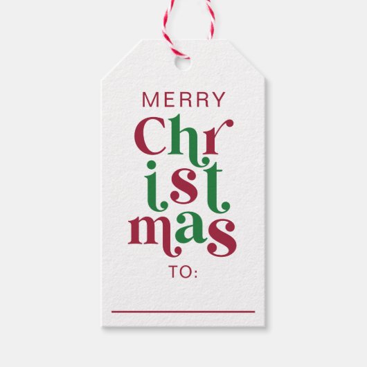 Whimsical Retro Merry Christmas Typography Cadeaulabel (Voorkant)
