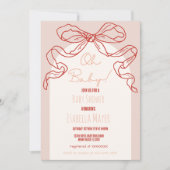 Whimsical Retro Perzik Hand getrokken Bow Baby sho Kaart (Voorkant)