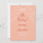 Whimsical Retro Perzik Hand getrokken Bow Baby sho Kaart (Voorkant)