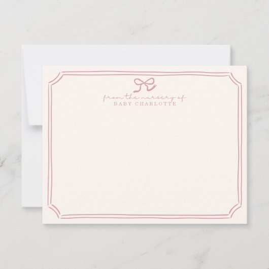 Whimsical retro Pink Bow Nursery Note Card Kaart (Voorkant)