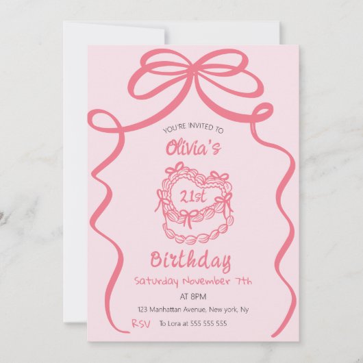 Whimsical Retro Pink Cake  Verjaardagsfeest Kaart (Voorkant)