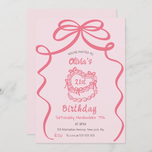 Whimsical Retro Pink Cake Verjaardagsfeest Kaart (Voorkant / Achterkant)