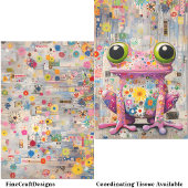 Whimsical Retro Pop Art Pink Frog BP6A Decoupage Tissuepapier