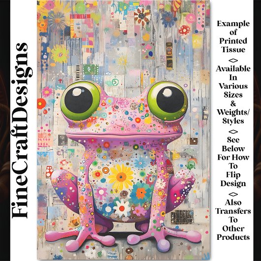 Whimsical Retro Pop Art Roze Kikker BP6A Decoupage Tissuepapier