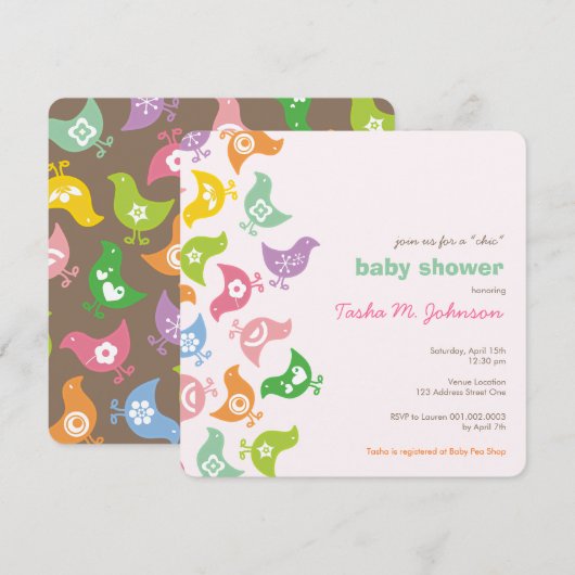 Whimsical Retro Rainbow Chicken Cute Baby shower Kaart (Voorkant / Achterkant)