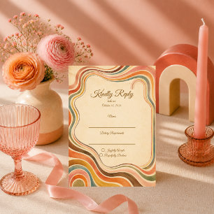 Whimsical Retro Regenboog Bruiloft RSVP Kaartje