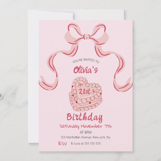 Whimsical Retro  Roze Cake Verjaardagsfeestje Kaart (Voorkant)