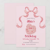 Whimsical Retro  Roze Cake Verjaardagsfeestje Kaart (Voorkant / Achterkant)