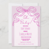 Whimsical Retro Roze Hand getrokken Bow Baby showe Kaart (Voorkant)