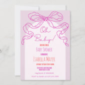Whimsical Retro Roze Hand getrokken Bow Baby showe Kaart (Voorkant)