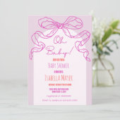Whimsical Retro Roze Hand getrokken Bow Baby showe Kaart (Staand voorkant)