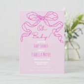 Whimsical Retro Roze Hand getrokken Bow Baby showe Kaart (Staand voorkant)