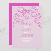 Whimsical Retro Roze Hand getrokken Bow Baby showe Kaart (Voorkant / Achterkant)