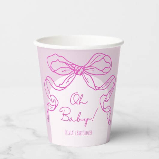 Whimsical Retro Roze Hand getrokken Bow Baby showe Papieren Bekers (Voorkant)