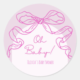 Whimsical Retro Roze Hand getrokken Bow Baby showe Ronde Sticker