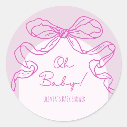 Whimsical Retro Roze Hand getrokken Bow Baby showe Ronde Sticker (Voorkant)
