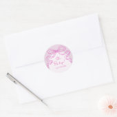 Whimsical Retro Roze Hand getrokken Bow Baby showe Ronde Sticker (Envelop)