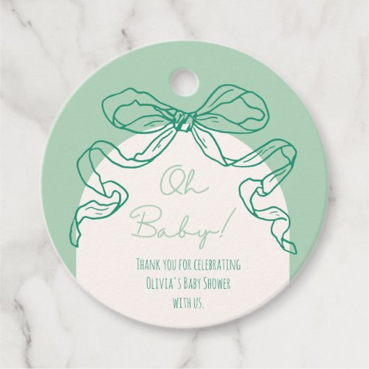 Whimsical Retro Sage Hand getrokken boog Baby show Bedankjes Labels (Voorkant)