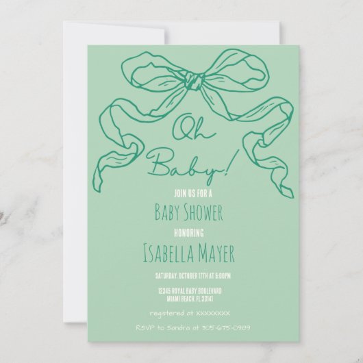 Whimsical Retro Sage Hand getrokken boog Baby show Kaart (Voorkant)