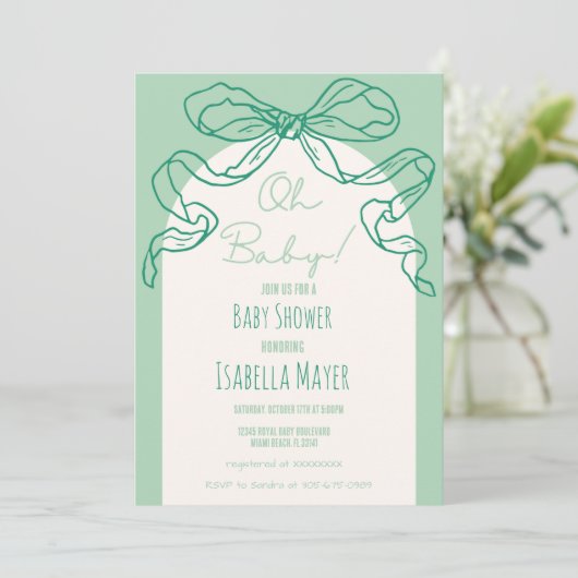 Whimsical Retro Sage Hand getrokken boog Baby show Kaart (Staand voorkant)