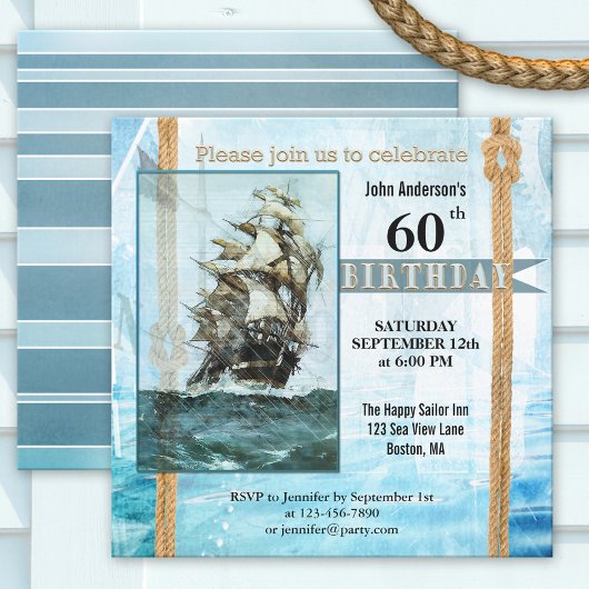 Whimsical Retro Sailor Birthday Party Invitation Kaart