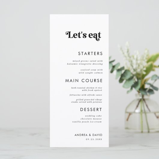 Whimsical Retro Script Laten we een minimale bruil Menu (Staand voorkant)