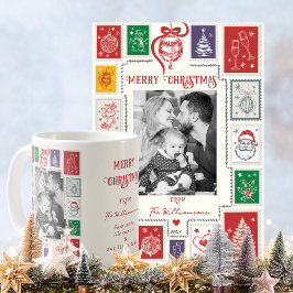 Whimsical Retro Stamp Christmas Illustration Photo Feestdagenkaart