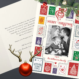 Whimsical Retro Stamp Christmas Illustration Photo Kaart