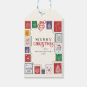 Whimsical Retro Stamps Christmas Doodles Cadeaulabel (Voorkant)