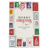 Whimsical Retro Stamps Christmas Doodles Medium Cadeauzakje (Voorkant)