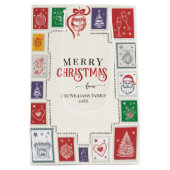 Whimsical Retro Stamps Christmas Doodles Medium Cadeauzakje (Achterkant)