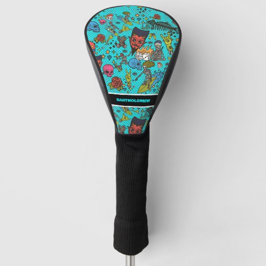 Whimsical Retro Stripverhaal Gepersonaliseerd Golfheadcover (Voorkant)