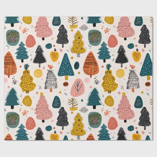 Whimsical Retro Tree Cadeaupapier (Vlak)