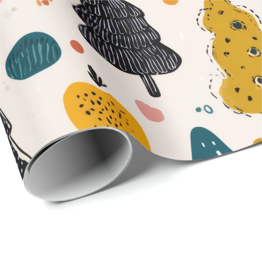 Whimsical Retro Tree Cadeaupapier (Rol Hoek)