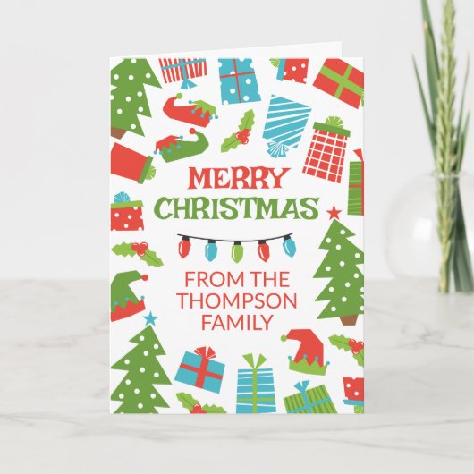 Whimsical Retro Tree Cadeaus Foto Vrolijk Kerstfee Kaart (Voorkant)