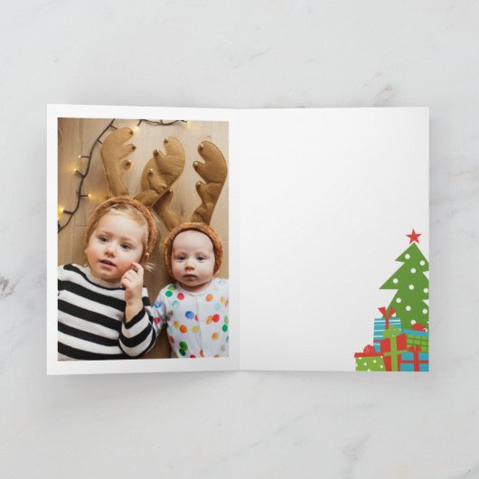 Whimsical Retro Tree Cadeaus Foto Vrolijk Kerstfee Kaart (Binnen)