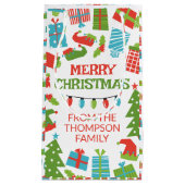 Whimsical Retro Tree & Gifts Vrolijk Kerstfeest Klein Cadeauzakje (Voorkant)