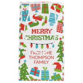 Whimsical Retro Tree & Gifts Vrolijk Kerstfeest Klein Cadeauzakje