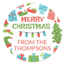 Whimsical Retro Tree & Gifts Vrolijk Kerstfeest