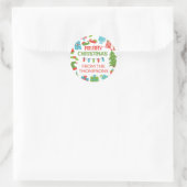 Whimsical Retro Tree & Gifts Vrolijk Kerstfeest Ronde Sticker (Tas)