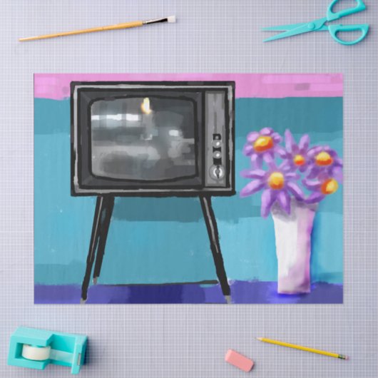 Whimsical Retro TV Televisie Mid-Century Schilderi Tissuepapier (Craft)
