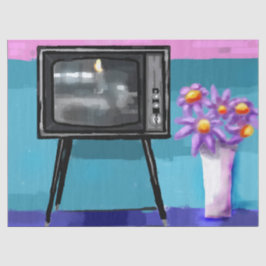 Whimsical Retro TV Televisie Mid-Century Schilderi Tissuepapier